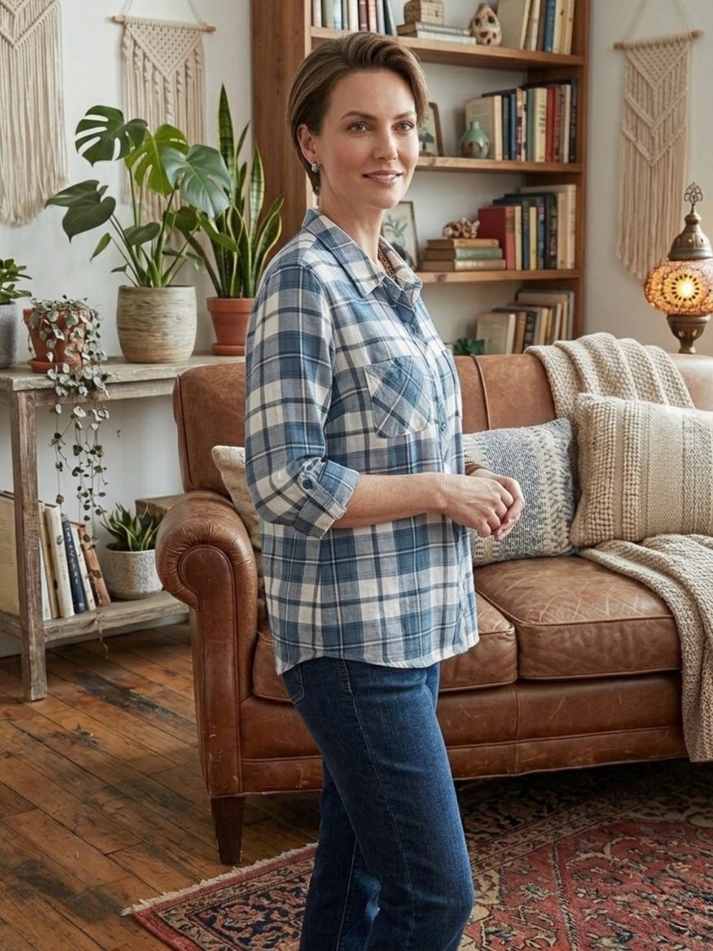 Eden & Olivia Blue and White Plaid Shirt